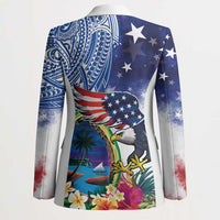 Guam and United States Together Blazer Bald Eagle and Guam Seal with Flower and Tribal Tattoos - Wonder Print Shop