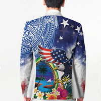 Guam and United States Together Blazer Bald Eagle and Guam Seal with Flower and Tribal Tattoos - Wonder Print Shop