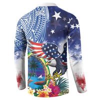 Guam and United States Together Button Sweatshirt Bald Eagle and Guam Seal with Flower and Tribal Tattoos - Wonder Print Shop