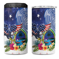Guam and United States Together 4 in 1 Can Cooler Tumbler Bald Eagle and Guam Seal with Flower and Tribal Tattoos - Wonder Print Shop