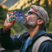 Guam and United States Together 4 in 1 Can Cooler Tumbler Bald Eagle and Guam Seal with Flower and Tribal Tattoos - Wonder Print Shop