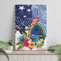 Guam and United States Together Canvas Wall Art Bald Eagle and Guam Seal with Flower and Tribal Tattoos - Wonder Print Shop
