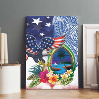 Guam and United States Together Canvas Wall Art Bald Eagle and Guam Seal with Flower and Tribal Tattoos - Wonder Print Shop