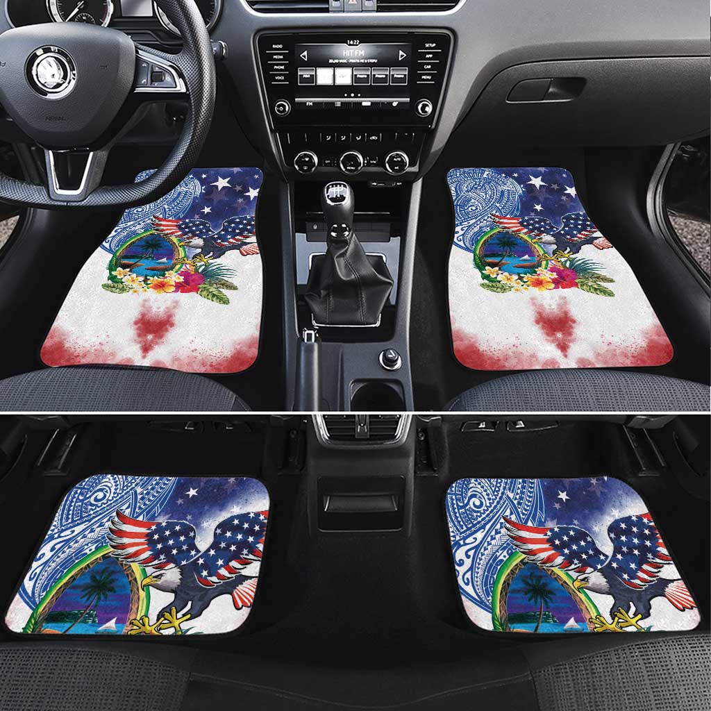Guam and United States Together Car Mats Bald Eagle and Guam Seal with Flower and Tribal Tattoos - Wonder Print Shop