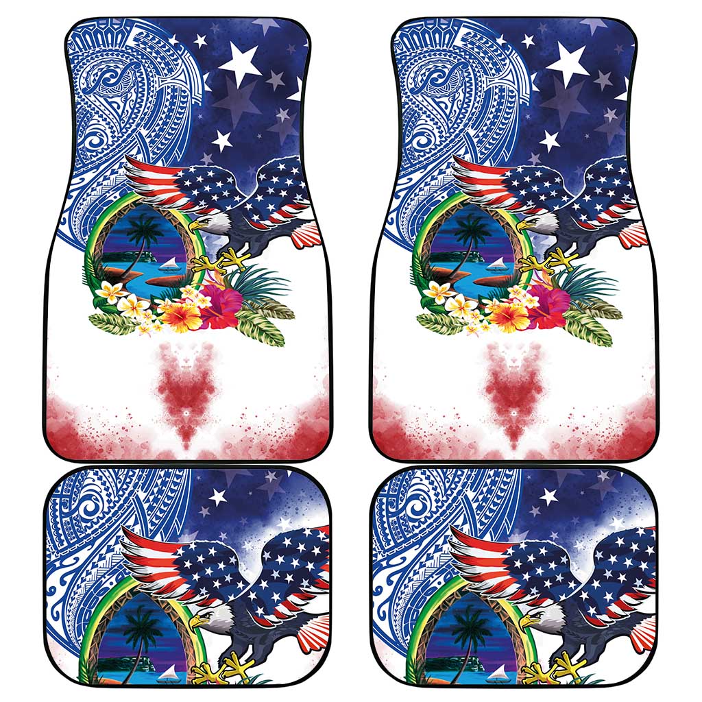 Guam and United States Together Car Mats Bald Eagle and Guam Seal with Flower and Tribal Tattoos - Wonder Print Shop
