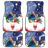 Guam and United States Together Car Mats Bald Eagle and Guam Seal with Flower and Tribal Tattoos - Wonder Print Shop