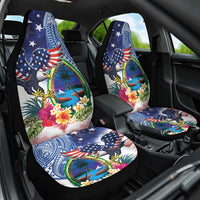 Guam and United States Together Car Seat Cover Bald Eagle and Guam Seal with Flower and Tribal Tattoos - Wonder Print Shop