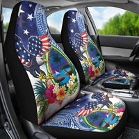 Guam and United States Together Car Seat Cover Bald Eagle and Guam Seal with Flower and Tribal Tattoos - Wonder Print Shop