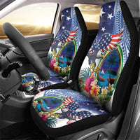 Guam and United States Together Car Seat Cover Bald Eagle and Guam Seal with Flower and Tribal Tattoos - Wonder Print Shop