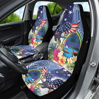 Guam and United States Together Car Seat Cover Bald Eagle and Guam Seal with Flower and Tribal Tattoos - Wonder Print Shop