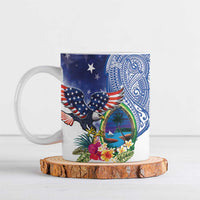Guam and United States Together Ceramic Mug Bald Eagle and Guam Seal with Flower and Tribal Tattoos - Wonder Print Shop