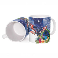 Guam and United States Together Ceramic Mug Bald Eagle and Guam Seal with Flower and Tribal Tattoos - Wonder Print Shop