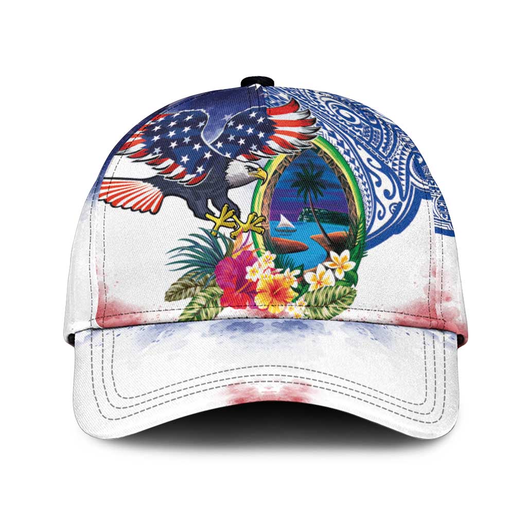 Guam and United States Together Classic Cap Bald Eagle and Guam Seal with Flower and Tribal Tattoos - Wonder Print Shop