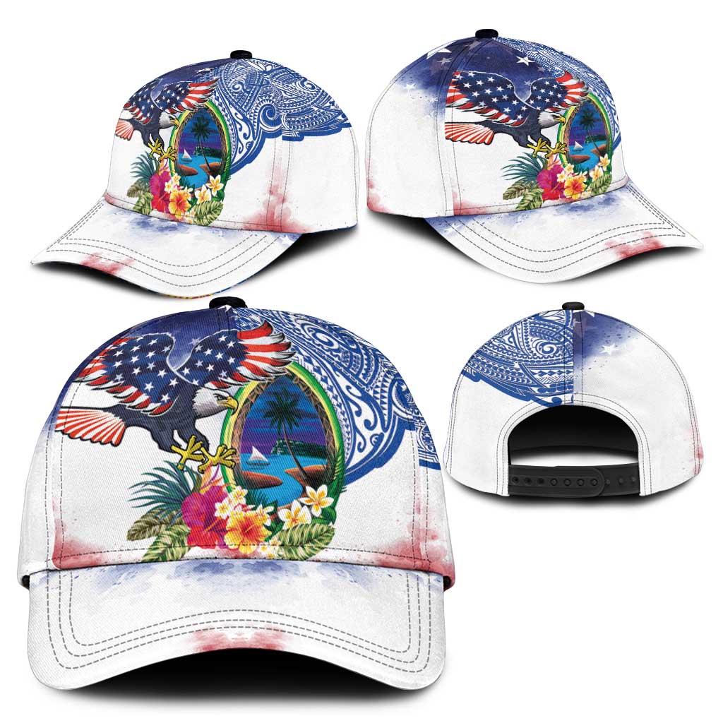Guam and United States Together Classic Cap Bald Eagle and Guam Seal with Flower and Tribal Tattoos - Wonder Print Shop