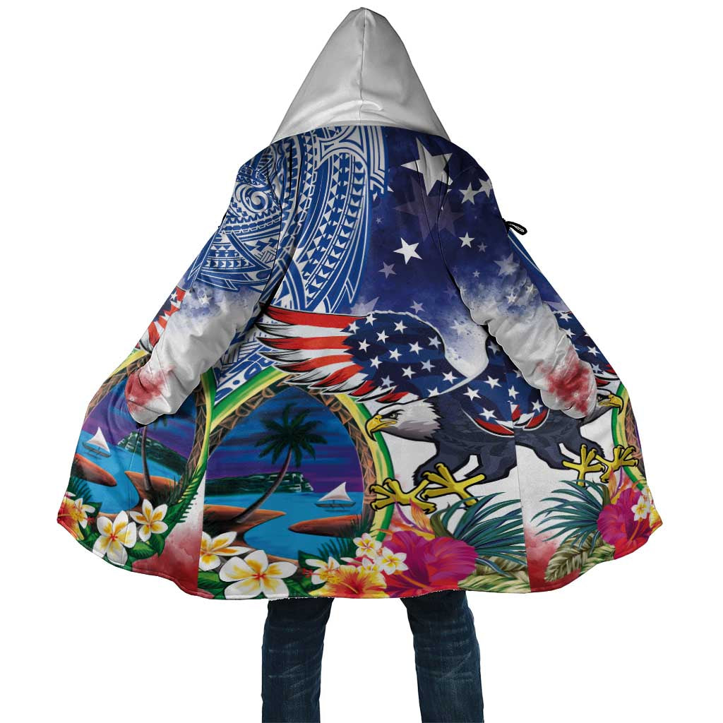 Guam and United States Together Cloak Bald Eagle and Guam Seal with Flower and Tribal Tattoos - Wonder Print Shop