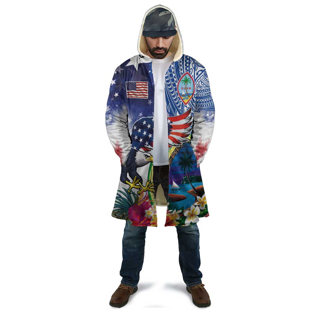 Guam and United States Together Cloak Bald Eagle and Guam Seal with Flower and Tribal Tattoos - Wonder Print Shop