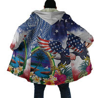 Guam and United States Together Cloak Bald Eagle and Guam Seal with Flower and Tribal Tattoos - Wonder Print Shop