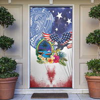 Guam and United States Together Door Cover Bald Eagle and Guam Seal with Flower and Tribal Tattoos - Wonder Print Shop