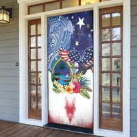 Guam and United States Together Door Cover Bald Eagle and Guam Seal with Flower and Tribal Tattoos - Wonder Print Shop