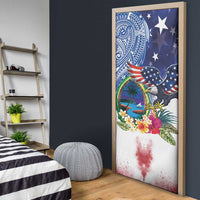 Guam and United States Together Door Cover Bald Eagle and Guam Seal with Flower and Tribal Tattoos - Wonder Print Shop
