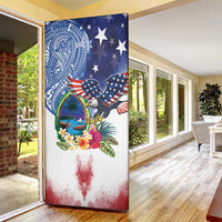 Guam and United States Together Door Cover Bald Eagle and Guam Seal with Flower and Tribal Tattoos - Wonder Print Shop