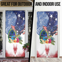 Guam and United States Together Door Cover Bald Eagle and Guam Seal with Flower and Tribal Tattoos - Wonder Print Shop