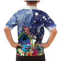 Guam and United States Together Family Matching Mermaid Dress and Hawaiian Shirt Bald Eagle and Guam Seal with Flower and Tribal Tattoos - Wonder Print Shop