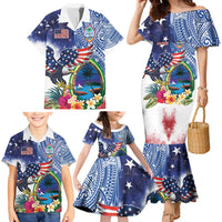 Guam and United States Together Family Matching Mermaid Dress and Hawaiian Shirt Bald Eagle and Guam Seal with Flower and Tribal Tattoos - Wonder Print Shop