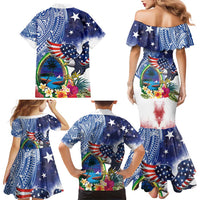 Guam and United States Together Family Matching Mermaid Dress and Hawaiian Shirt Bald Eagle and Guam Seal with Flower and Tribal Tattoos - Wonder Print Shop