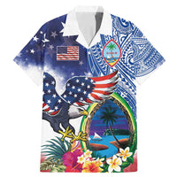Guam and United States Together Family Matching Mermaid Dress and Hawaiian Shirt Bald Eagle and Guam Seal with Flower and Tribal Tattoos - Wonder Print Shop