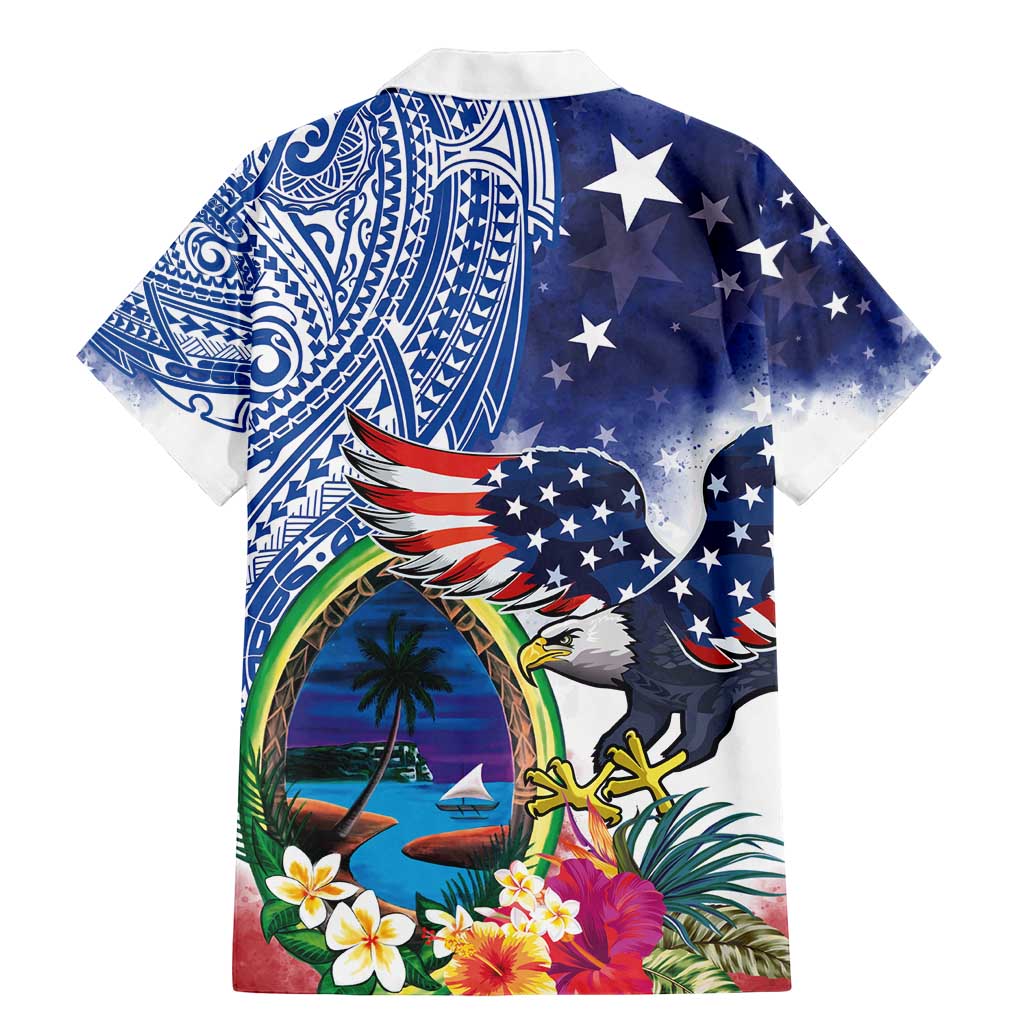 Guam and United States Together Family Matching Mermaid Dress and Hawaiian Shirt Bald Eagle and Guam Seal with Flower and Tribal Tattoos - Wonder Print Shop