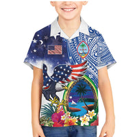 Guam and United States Together Family Matching Mermaid Dress and Hawaiian Shirt Bald Eagle and Guam Seal with Flower and Tribal Tattoos - Wonder Print Shop