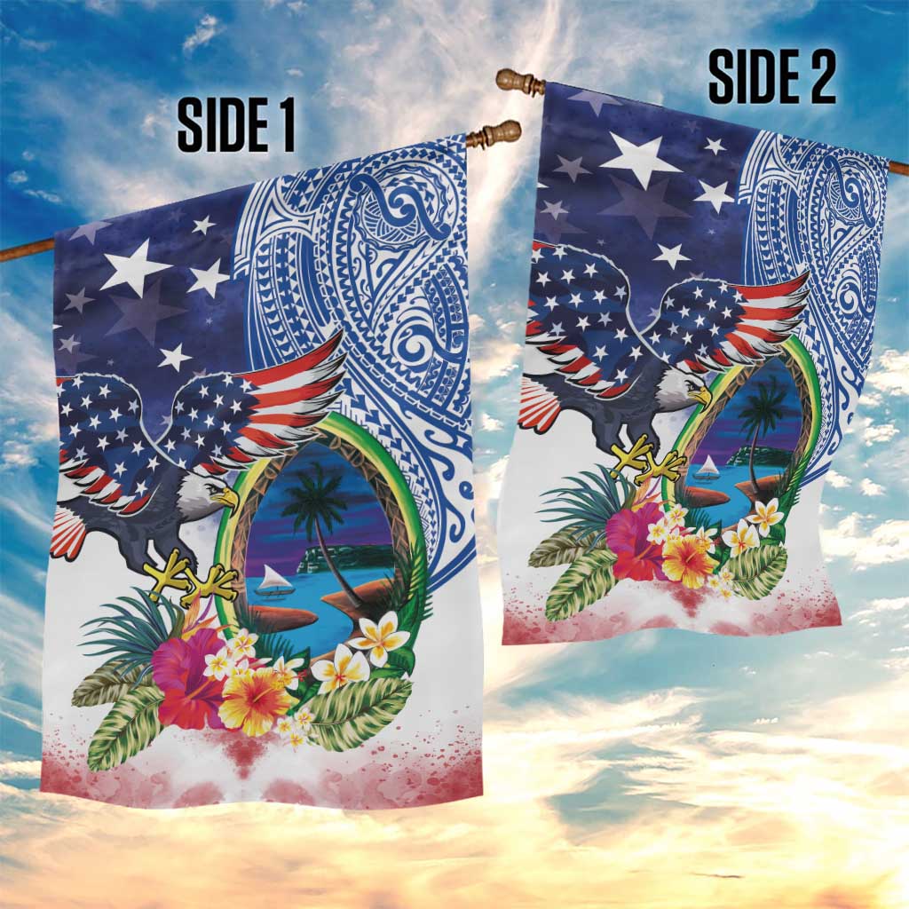 Guam and United States Together Garden Flag Bald Eagle and Guam Seal with Flower and Tribal Tattoos - Wonder Print Shop