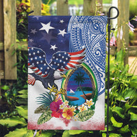 Guam and United States Together Garden Flag Bald Eagle and Guam Seal with Flower and Tribal Tattoos - Wonder Print Shop