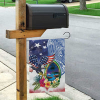 Guam and United States Together Garden Flag Bald Eagle and Guam Seal with Flower and Tribal Tattoos - Wonder Print Shop