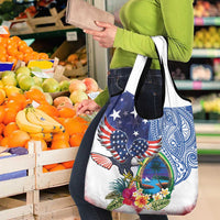 Guam and United States Together Grocery Bag Bald Eagle and Guam Seal with Flower and Tribal Tattoos - Wonder Print Shop