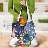 Guam and United States Together Grocery Bag Bald Eagle and Guam Seal with Flower and Tribal Tattoos - Wonder Print Shop