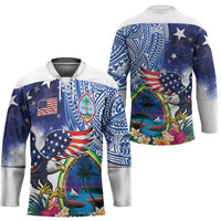 Guam and United States Together Hockey Jersey Bald Eagle and Guam Seal with Flower and Tribal Tattoos - Wonder Print Shop