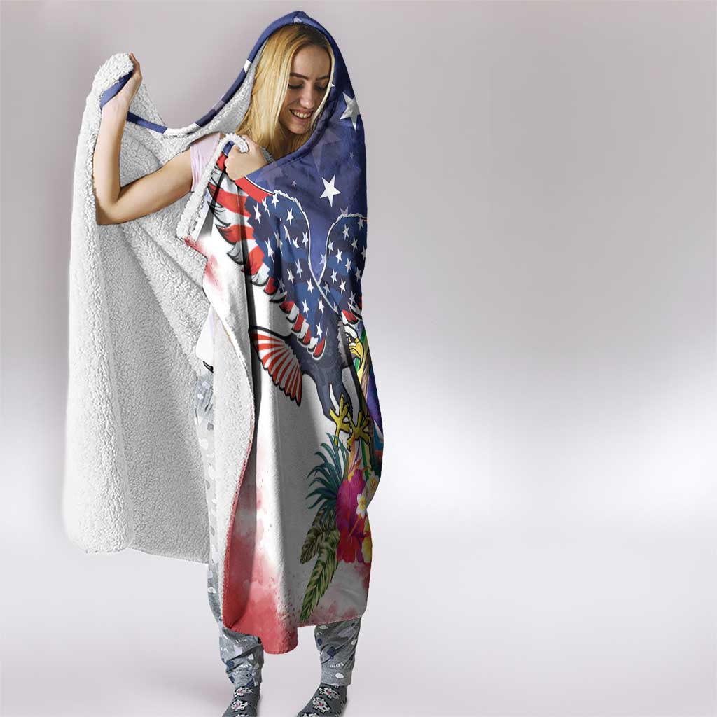 Guam and United States Together Hooded Blanket Bald Eagle and Guam Seal with Flower and Tribal Tattoos - Wonder Print Shop