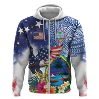 Guam and United States Together Hoodie Bald Eagle and Guam Seal with Flower and Tribal Tattoos - Wonder Print Shop