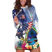 Guam and United States Together Hoodie Dress Bald Eagle and Guam Seal with Flower and Tribal Tattoos - Wonder Print Shop