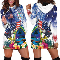Guam and United States Together Hoodie Dress Bald Eagle and Guam Seal with Flower and Tribal Tattoos - Wonder Print Shop