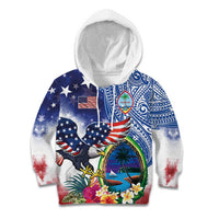 Guam and United States Together Kid Hoodie Bald Eagle and Guam Seal with Flower and Tribal Tattoos - Wonder Print Shop