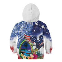 Guam and United States Together Kid Hoodie Bald Eagle and Guam Seal with Flower and Tribal Tattoos - Wonder Print Shop