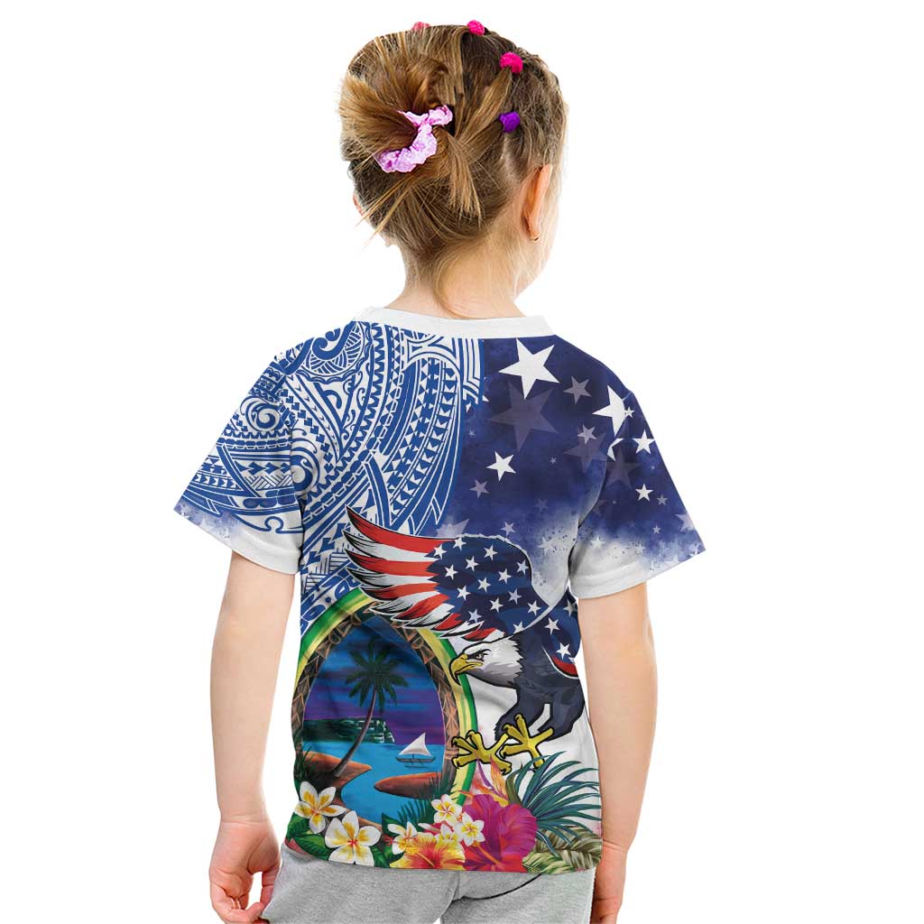 Guam and United States Together Kid T Shirt Bald Eagle and Guam Seal with Flower and Tribal Tattoos - Wonder Print Shop