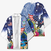 Guam and United States Together Kimono Bald Eagle and Guam Seal with Flower and Tribal Tattoos - Wonder Print Shop