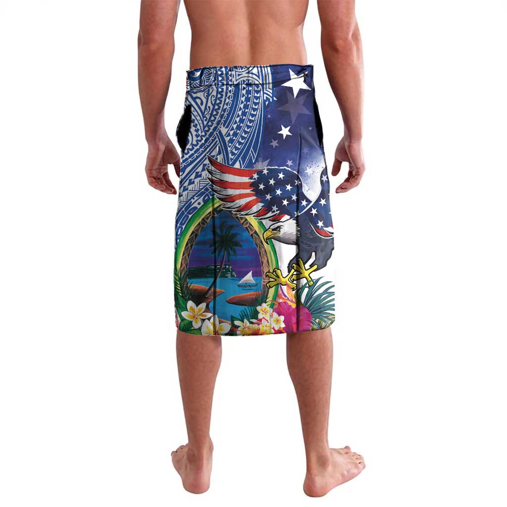Guam and United States Together Lavalava Bald Eagle and Guam Seal with Flower and Tribal Tattoos - Wonder Print Shop