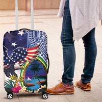 Guam and United States Together Luggage Cover Bald Eagle and Guam Seal with Flower and Tribal Tattoos - Wonder Print Shop