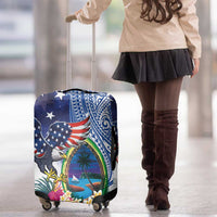 Guam and United States Together Luggage Cover Bald Eagle and Guam Seal with Flower and Tribal Tattoos - Wonder Print Shop