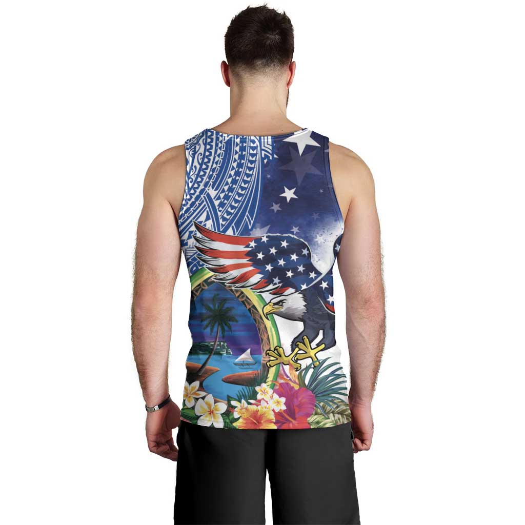 Guam and United States Together Men Tank Top Bald Eagle and Guam Seal with Flower and Tribal Tattoos - Wonder Print Shop